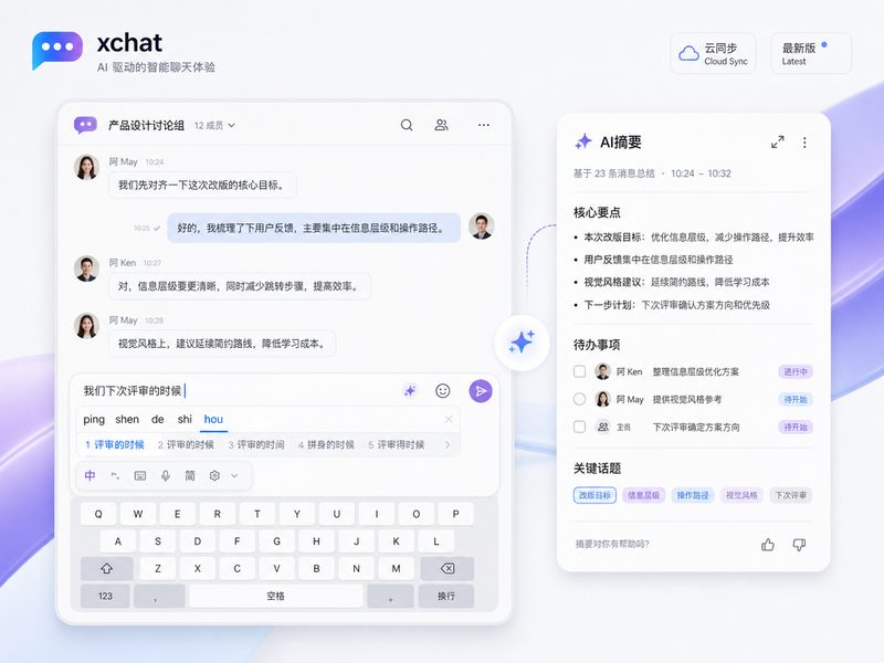 xchat AI助手工作流演示，包含上下文摘要与多语种翻译